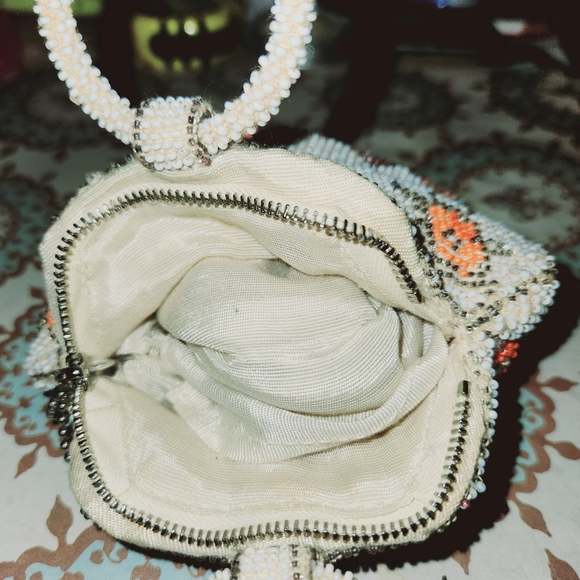 Vintage 30s Art Deco Glass Seed Bead Finger  Handbag Clutch - Picture 4 of 5